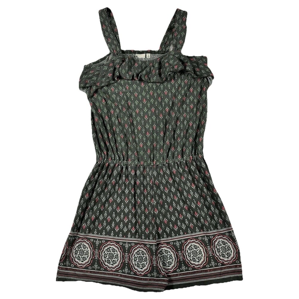 EUC Mudd Shorts Romper Girls Size Large-14 Green/Pink Bohemian Summer